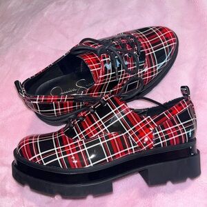 Jessica Simpson Plaid Platform Patent Lace-Up Shoes
